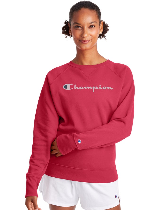 Champion Powerblend Fleece Classic Crew Script Logo - Naisten Punainen Collegepaita - Suomi 0219583-